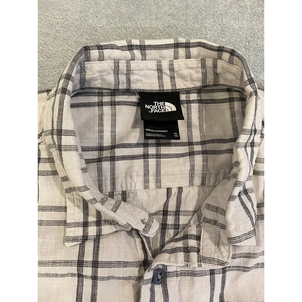 The North Face Shirt Mens Large Short Sleeve Button Up Casual Plaid White XL